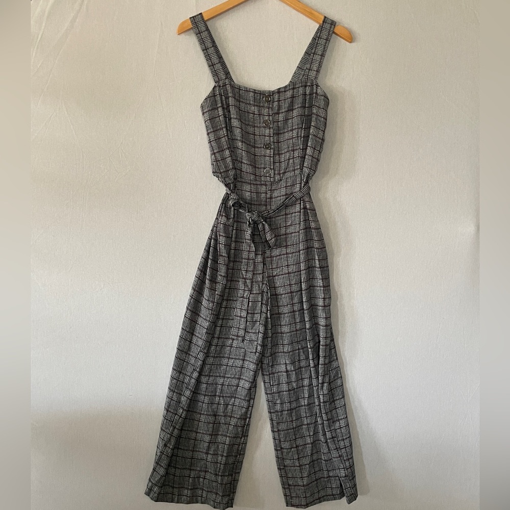 Candie's Size Small Gray Jumpsuit Plaid Wide Pants